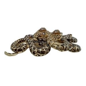 Betsy Johnson Coiled Double Headed Gold Tone Crystal Snake Pendant "Read"